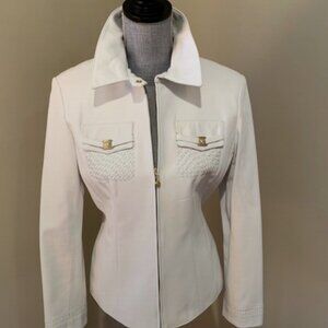 St. John White Leather Fitted Jacket